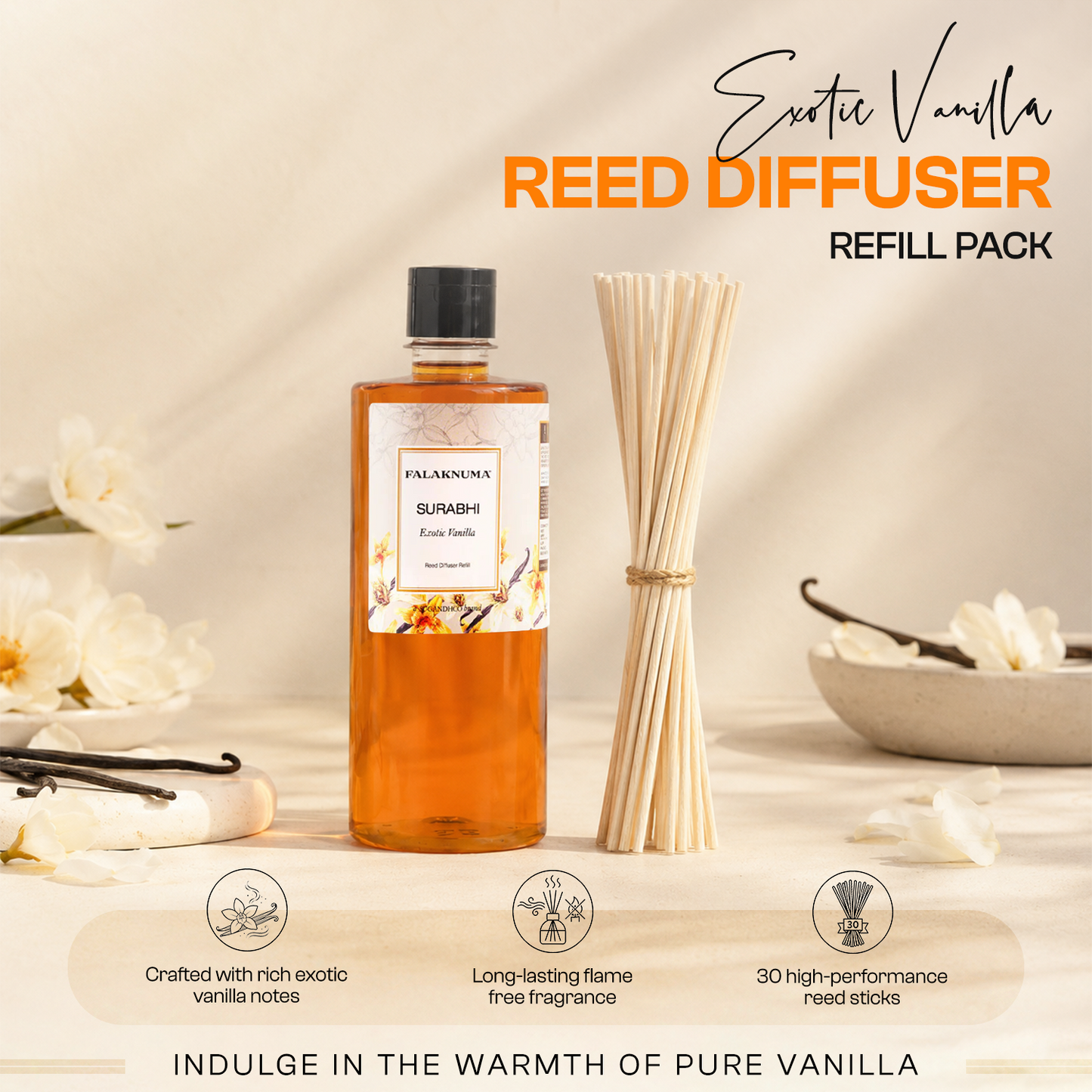Surabhi Exotic Vanilla Refill Pack (with 30 Reed Sticks) 500ml
