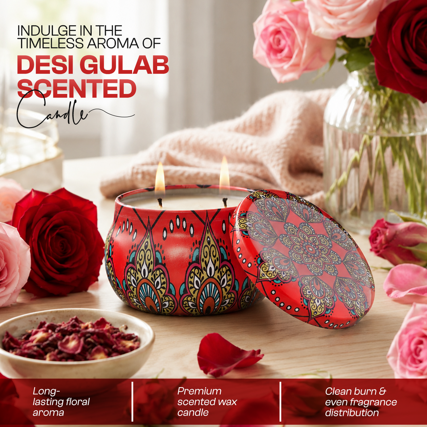 Desi Gulab Aroma Candle Tin Pack 120g
