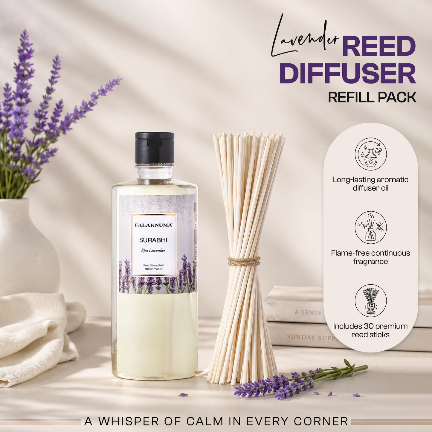 Surabhi Spa Lavender Refill Pack (with 30 Reed Sticks) - 500ml
