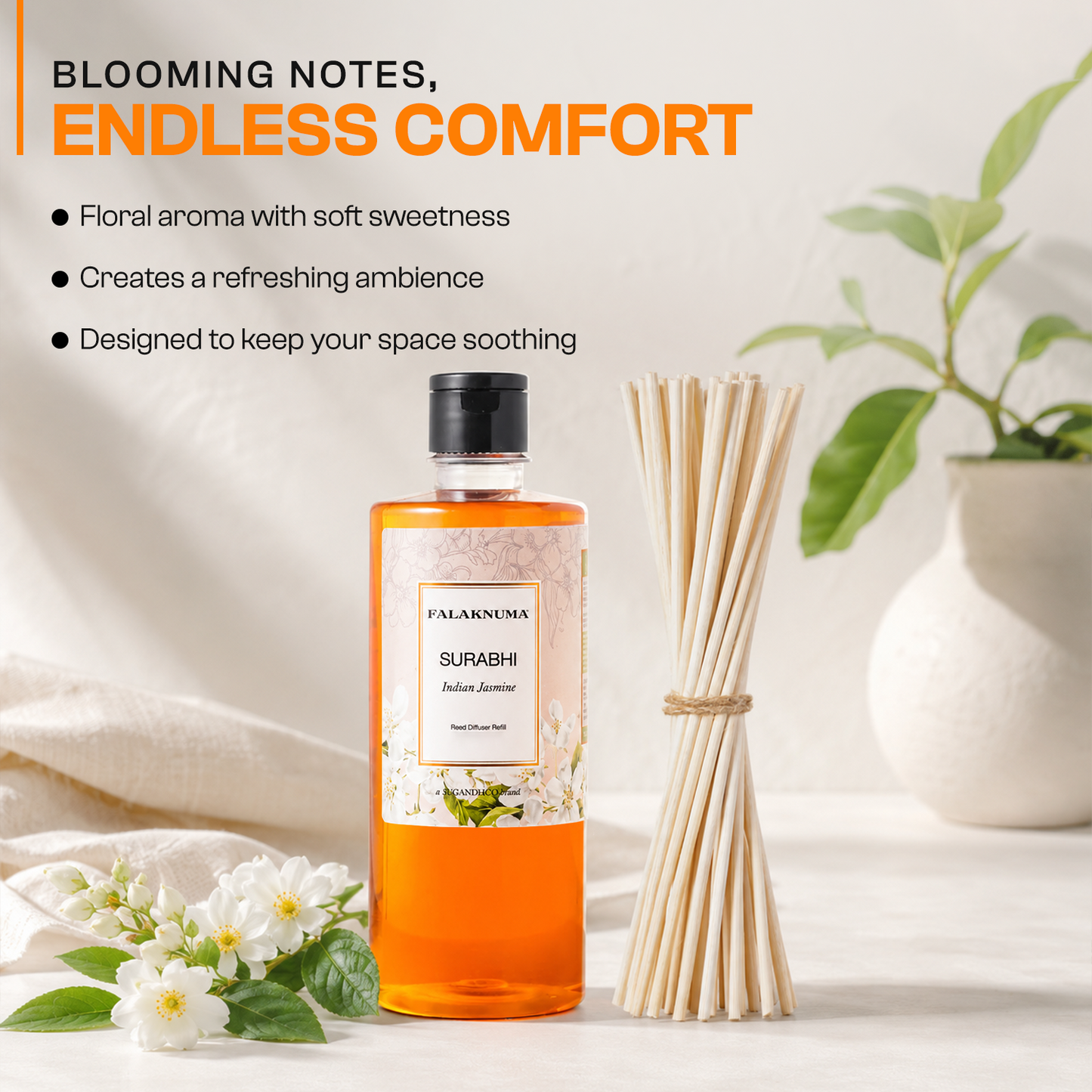 Surabhi Indian Jasmine Refill Pack (with 30 Reed Sticks) - 500ml