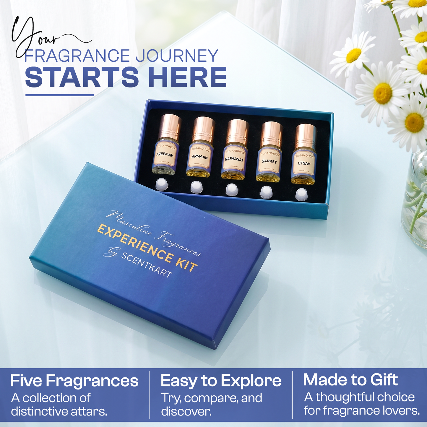 Masculine Attars Experience Kit (5x3ml Attar Miniatures) 15ml