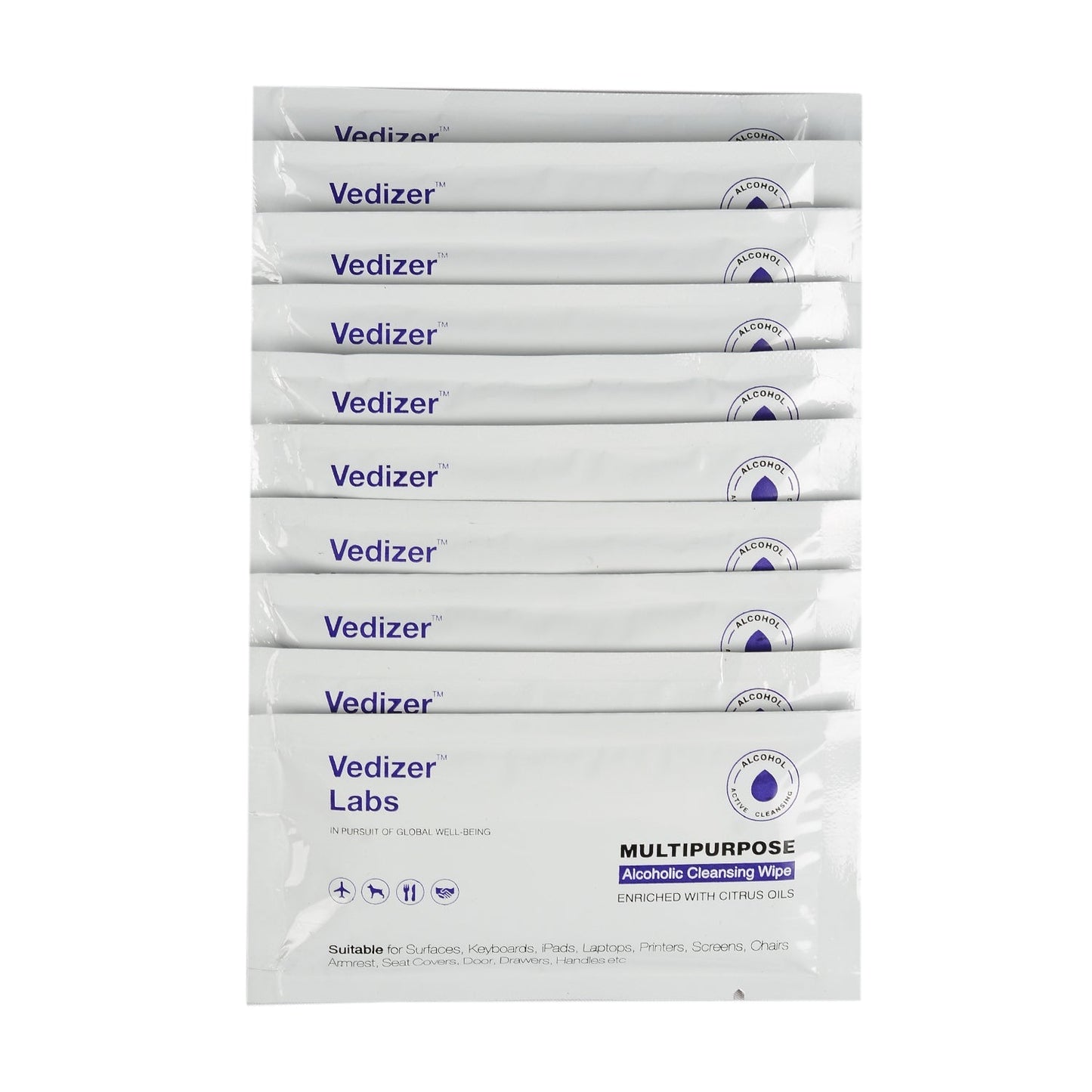 Vedizer Labs Multipurpose Alcoholic Cleansing Wipe - Pack of 10 Wipes